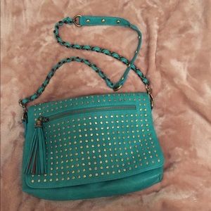 Turquoise studded crossbody handbag